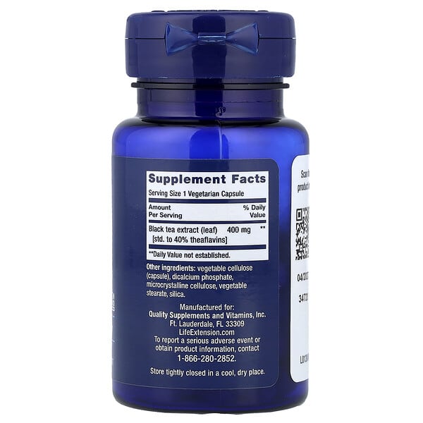 Life Extension, Theaflavin, Standardized Black Tea Extract, 30 Vegetarian Capsules (400 mg per Capsule) 2 Life Extension, Theaflavin, Standardized Black Tea Extract, 30 Vegetarian Capsules (400 mg per Capsule) - Ảnh 2
