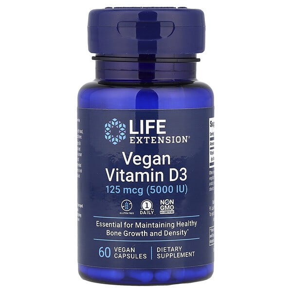 Life Extension, Vegan Vitamin D3, 125 mcg (5000 IU), 60 Vegan Capsules