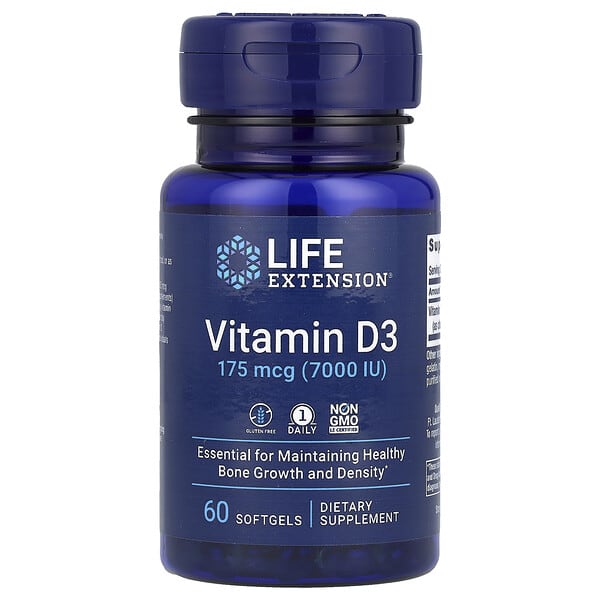 Life Extension, Vitamin D3, 175 mcg (7,000 IU), 60 Softgels