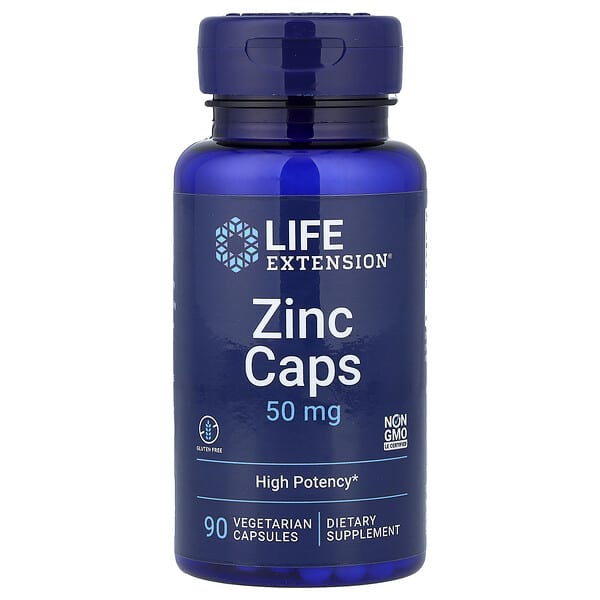 Life Extension, Zinc Caps, High Potency, 50 mg, 90 Vegetarian Capsules