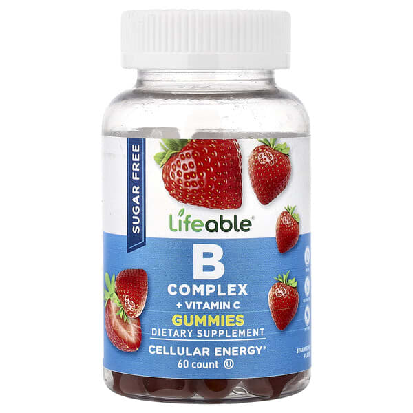 Lifeable, B Complex + Vitamin C Gummies, Sugar Free, Strawberry, 60 Gummies