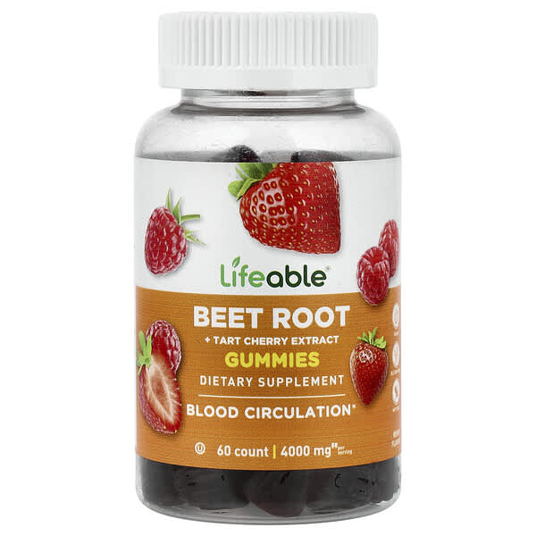 Lifeable, Beet Root + Tart Cherry Extract Gummies, Berry, 60 Gummies