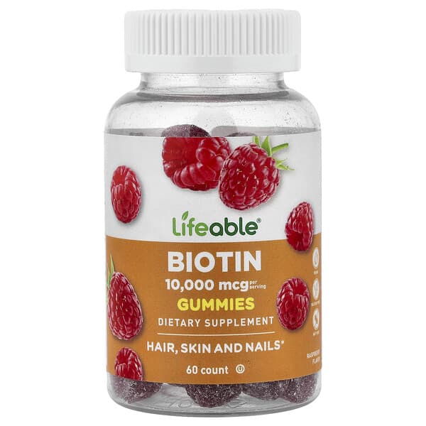 Lifeable, Biotin Gummies, Raspberry, 60 Gummies (5,000 mcg per Gummy)