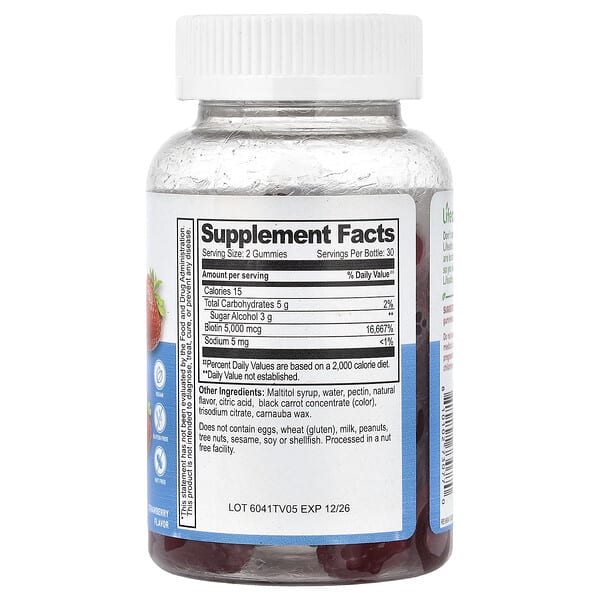 Alternative view of Lifeable, Biotin Gummies, Sugar Free, Strawberry, 60 Gummies (2,500 mcg per Gummy)