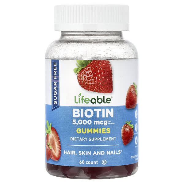 Lifeable, Biotin Gummies, Sugar Free, Strawberry, 60 Gummies (2,500 mcg per Gummy)