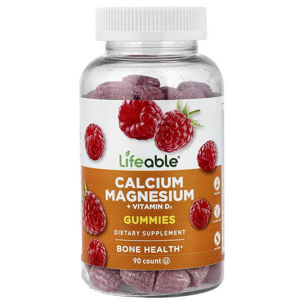 Lifeable, Calcium Magnesium + Vitamin D3 Gummies, Raspberry, 90 Gummies