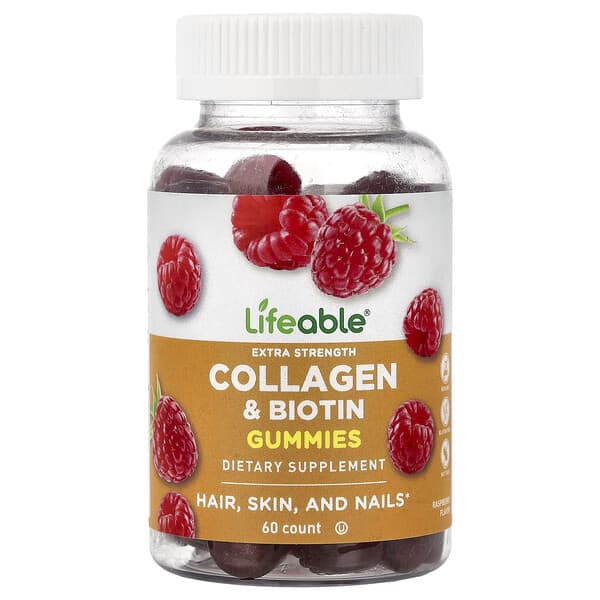 Lifeable, Collagen & Biotin Gummies, Raspberry, 60 Gummies