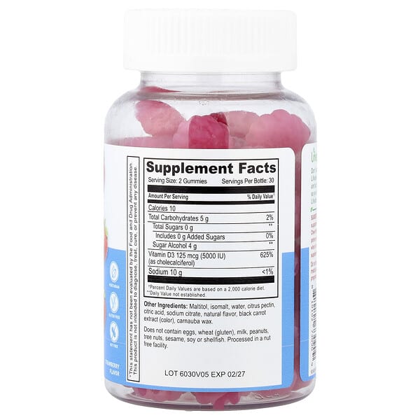 Alternative view of Lifeable, High Potency Vitamin D3 Gummies, Strawberry, 125 mcg (5,000 IU), 60 Gummies