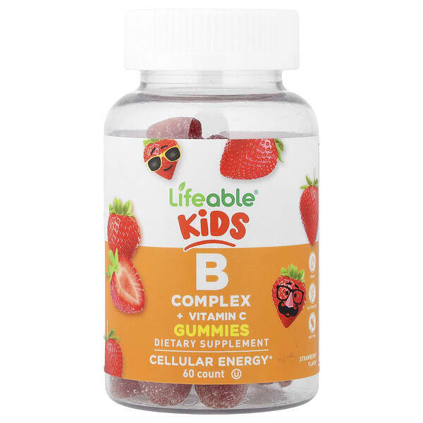 Lifeable, Kids B Complex + Vitamin C Gummies, Strawberry, 60 Gummies