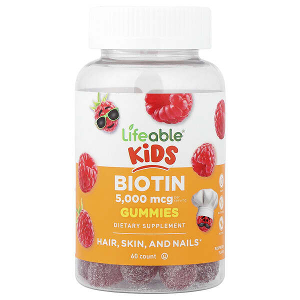 Lifeable, Kids, Biotin Gummies, Raspberry, 60 Gummies (2,500 mcg per Gummy)