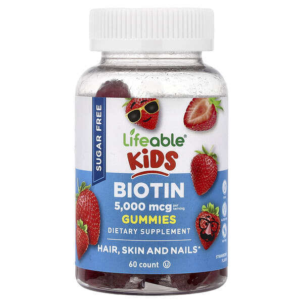 Lifeable, Kids Biotin Gummies, Sugar Free, Strawberry, 60 Gummies (2,500 mcg per Gummy)