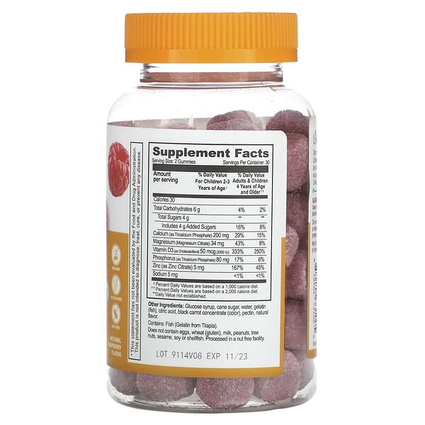 Alternative view of Lifeable, Kids Calcium, Magnesium & Zinc + Vitamin D3 Gummies, Natural Raspberry, 60 Gummies