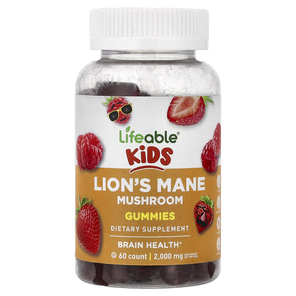 Lifeable, Kids, Lion's Mane Mushroom Gummies, Berry, 60 Gummies, (100 mg per Gummy)