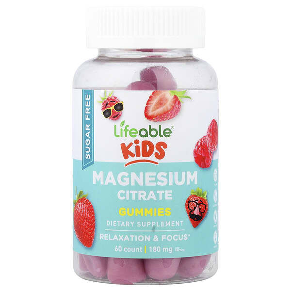 Lifeable, Kids, Magnesium Citrate Gummies, Berry, 60 Gummies (90 mg per Gummy)