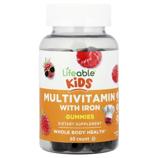 Lifeable, Kids, Multivitamin With Iron Gummies, Raspberry, 60 Gummies