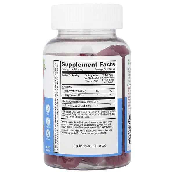 Alternative view of Lifeable, Kids, Probiotic with Probiotic Fiber Gummies, Sugar Free, Berry, 60 Gummies