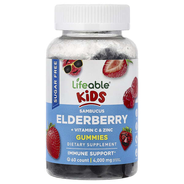 Lifeable, Kids, Sambucus Elderberry + Vitamin C & Zinc Gummies, Berry, 60 Gummies