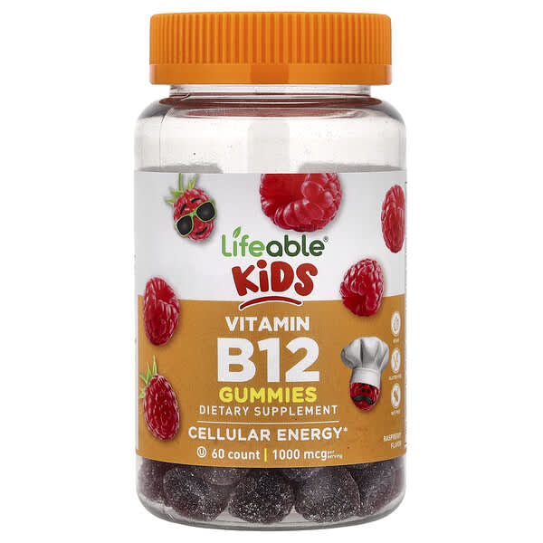 Lifeable, Kids Vitamin B12 Gummies, Raspberry, 60 Gummies