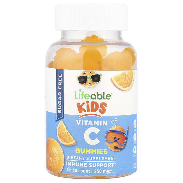 Lifeable, Kids, Vitamin C Gummies, Sugar Free, Citrus, 60 Gummies (125 mg per Gummy)