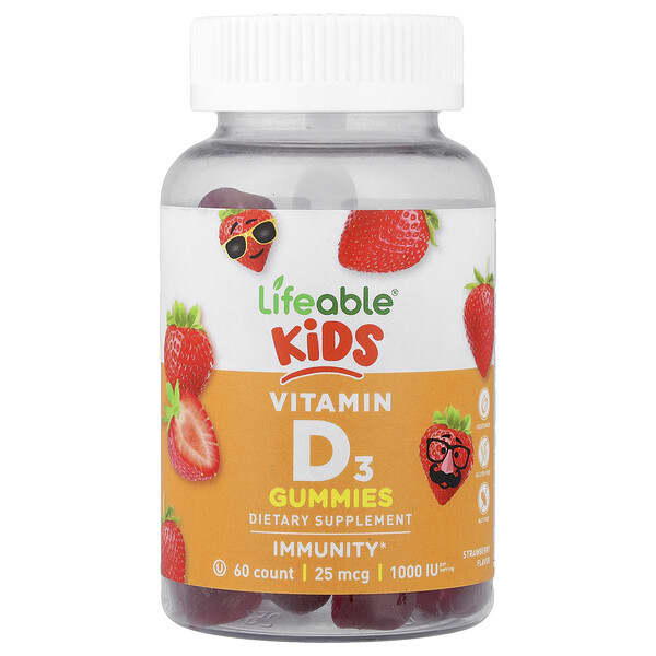 Lifeable, Kids Vitamin D3 Gummies, Strawberry, 60 Gummies