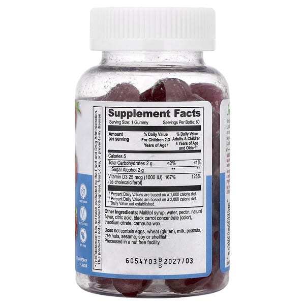 Alternative view of Lifeable, Kids Vitamin D3 Gummies, Sugar Free, Strawberry , 25 mcg (1,000 IU), 60 Gummies