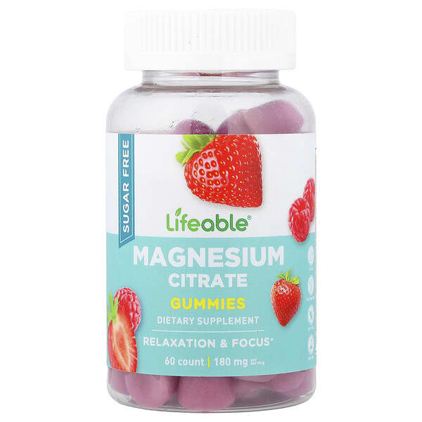 Lifeable, Magnesium Citrate Gummies, Berry, 60 Gummies (90 mg per Gummy)
