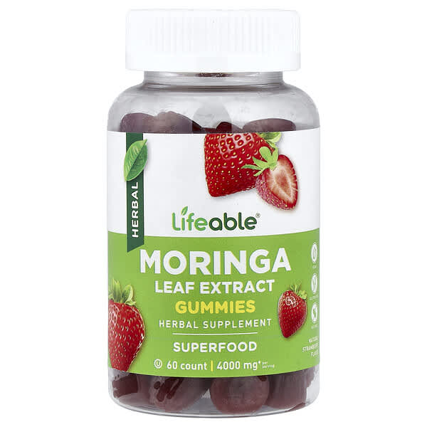 Lifeable, Moringa Leaf Extract Gummies, Natural Strawberry, 60 Gummies (200 mg per Gummy)