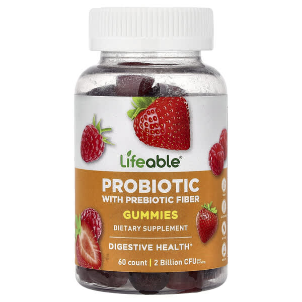 Lifeable, Probiotic With Prebiotic Fiber Gummies, Berry, 60 Gummies