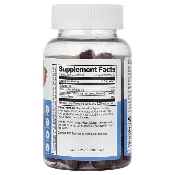 Alternative view of Lifeable, Vitamin B12 Gummies, Sugar Free, Strawberry, 60 Gummies (500 mcg per Gummy)