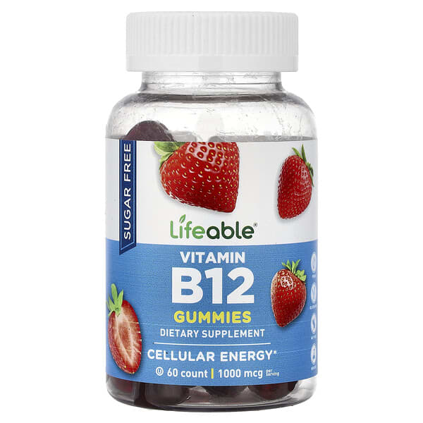 Lifeable, Vitamin B12 Gummies, Sugar Free, Strawberry, 60 Gummies (500 mcg per Gummy)
