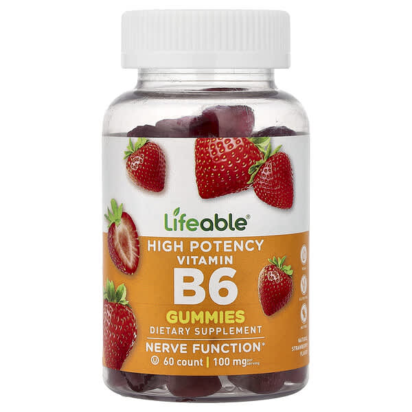 Lifeable, Vitamin B6 Gummies, High Potency, Natural Strawberry, 60 Gummies (50 mg per Gummy)