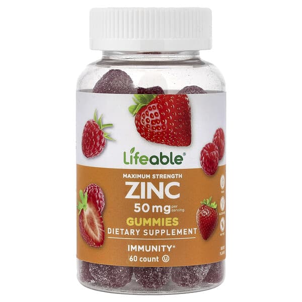 Lifeable, Zinc Gummies, Berry, 60 Gummies (25 mg per Gummy)