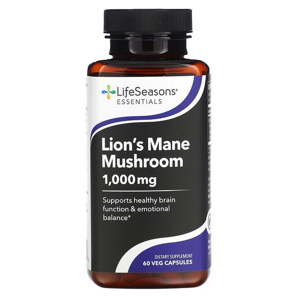 LifeSeasons, Lion's Mane Mushroom, 60 Veg Capsules (500 mg per Capsule)