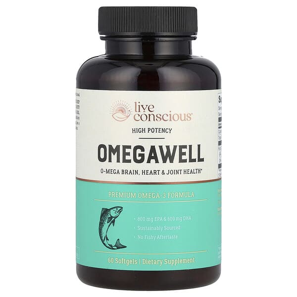 Live Conscious, OmegaWell, Premium Omega-3 Formula, High Potency, 60 Softgels (1,000 mg per Softgel)