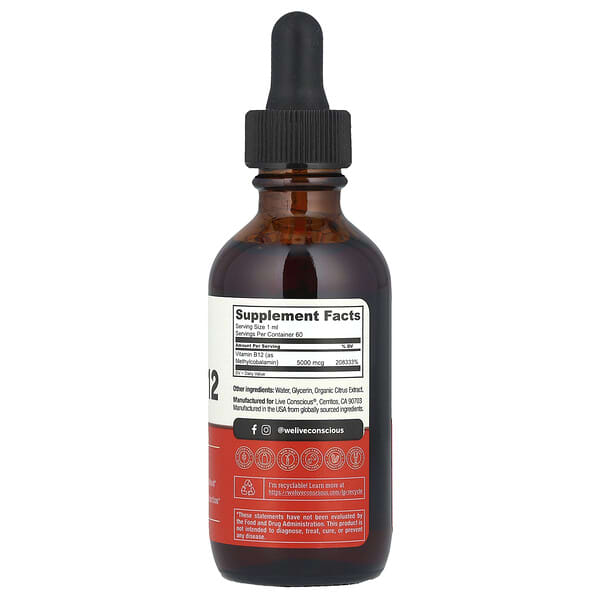 Alternative view of Live Conscious, Vegan B12, Maximum Strength, 60 ml