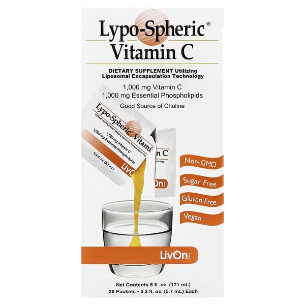LivOn Laboratories, Lypo-Spheric® Vitamin C, 30 Packets, 0.2 fl oz (5.7 ml) Each 4 LivOn Laboratories, Lypo-Spheric® Vitamin C, 30 Packets, 0.2 fl oz (5.7 ml) Each