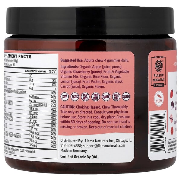 Alternative view of Llama Naturals, Adult Plant-Based Multi, Real Fruit Gummies, Strawberry Jam, 120 Gummies