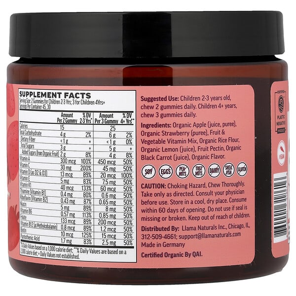Alternative view of Llama Naturals, Kids Plant-Based Multi, Real Fruit Gummies, Strawberrylicious, 60 Gummies