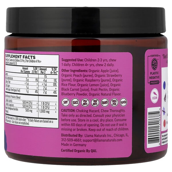 Alternative view of Llama Naturals, Kids Prebiotic & Probiotic, Real Fruit Gummies, Mixed Berry, 60 Gummies