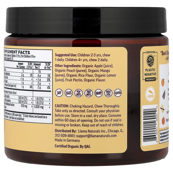 Alternative view of Llama Naturals, Kids Prebiotic & Probiotic, Real Fruit Gummies, Peach Mango Tango, 60 Gummies