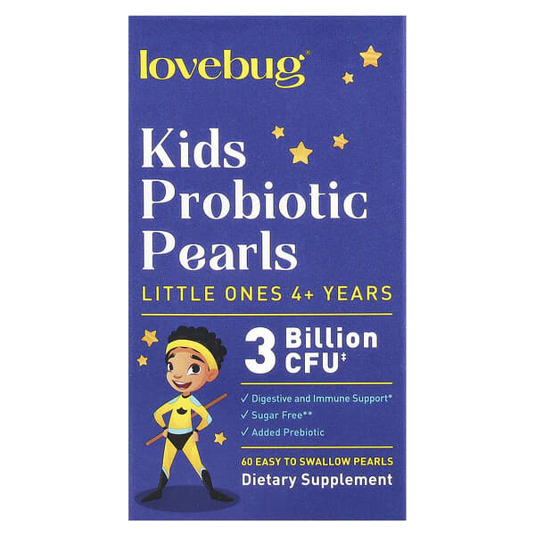 LoveBug Probiotics, Kids Probiotics Pearls, 4+ Years, 3 Billion CFU, 60 Easy To Swallow Pearls 5 LoveBug Probiotics, Kids Probiotics Pearls, 4+ Years, 3 Billion CFU, 60 Easy To Swallow Pearls