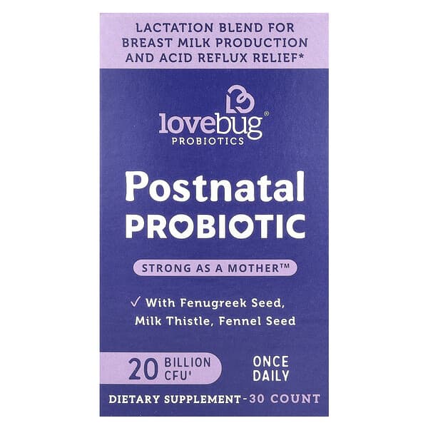 LoveBug Probiotics, Postnatal Probiotic, 20 Billion CFU, 30 Capsules