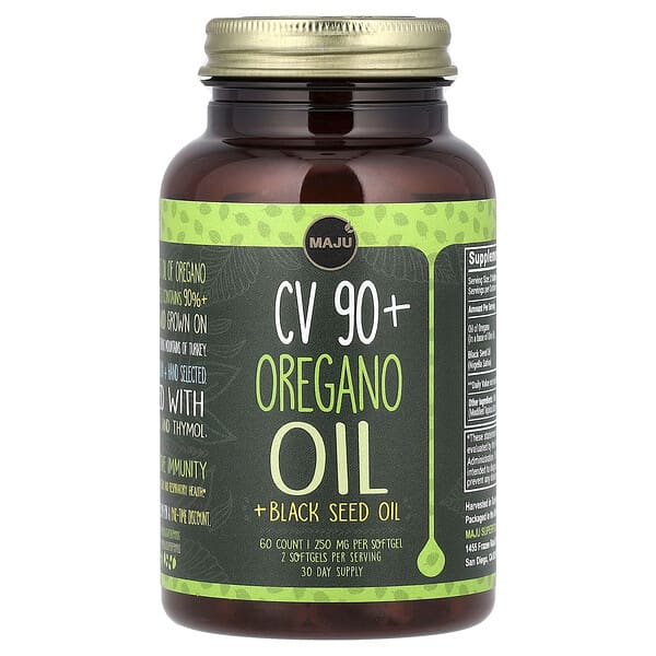Maju Superfoods, CV 90+ Oregano Oil + Black Seed Oil, 60 Softgels