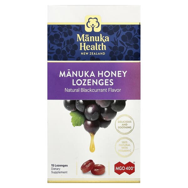 Manuka Health, Manuka Honey Lozenges, Natural Blackcurrant, MGO 400+, 15 Lozenges