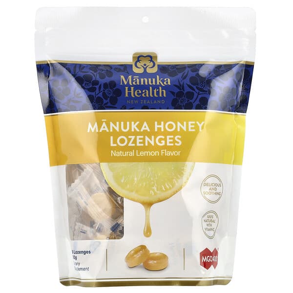 Manuka Health, Manuka Honey Lozenges, Natural Lemon, MGO 400+, 58 Lozenges