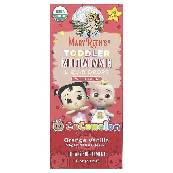 MaryRuth's, Cocomelon, Toddler Multivitamin, Liquid Drops With Iron, 1 - 3 Years, Orange Vanilla, 1 fl oz (30 ml)