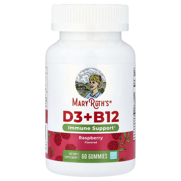 MaryRuth's, D3 + B12 Gummies, Raspberry, 60 Gummies