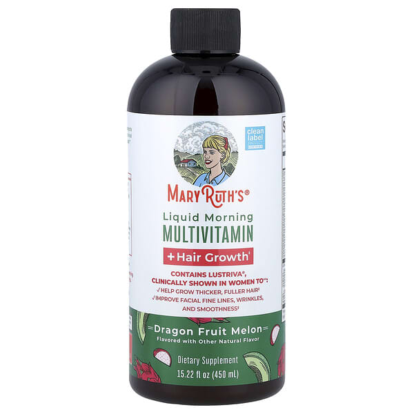 MaryRuth's, Liquid Morning Multivitamin + Hair Growth, Dragon Fruit Melon, 15.22 fl oz (450 ml)