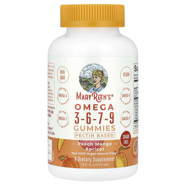 MaryRuth's, Omega 3-6-7-9 Gummies, Peach Mango Apricot, 120 Gummies