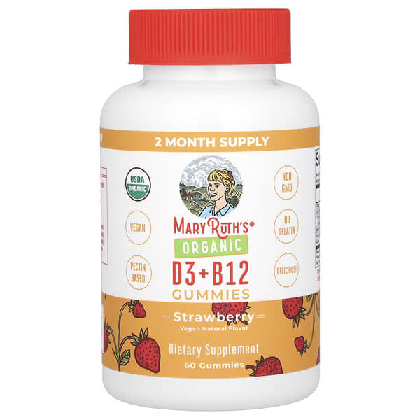 MaryRuth's, Organic D3 + B12 Gummies, Strawberry, 60 Gummies 5 MaryRuth's, Organic D3 + B12 Gummies, Strawberry, 60 Gummies